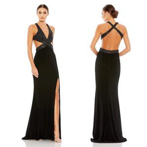 MAC DUGGAL | FLORAL SEQUINED CRISS CROSS BODICE GOWN #68166